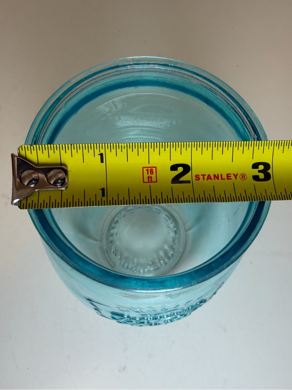 Aqua Blue Embossed Glass Tumbler / Stemless Wine Glass - Ice Cold Drink - Picture 5 of 5